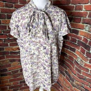 Floral Print Women's Top - Purple and Cream